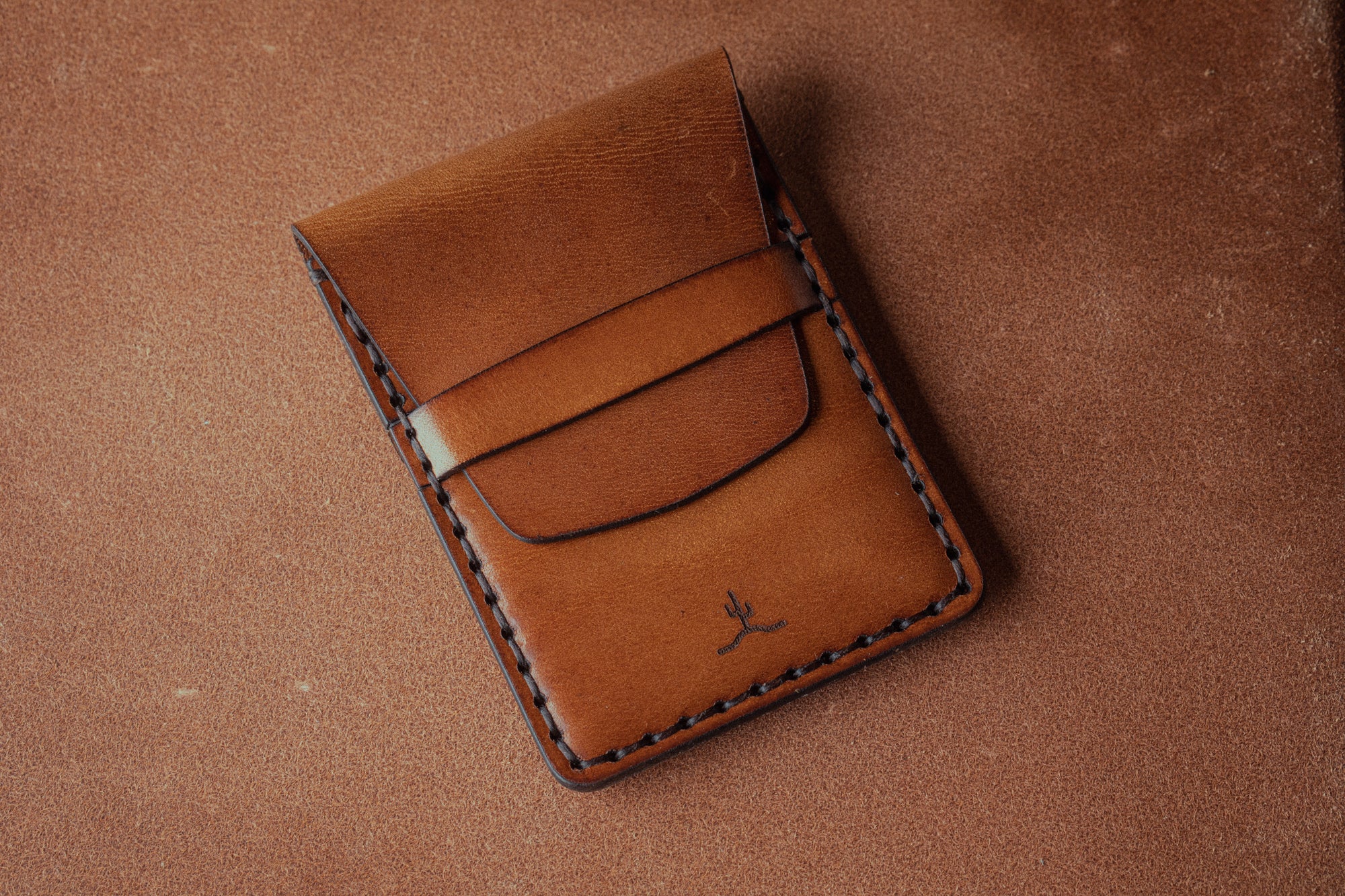 brown leather card wallet with leather closure