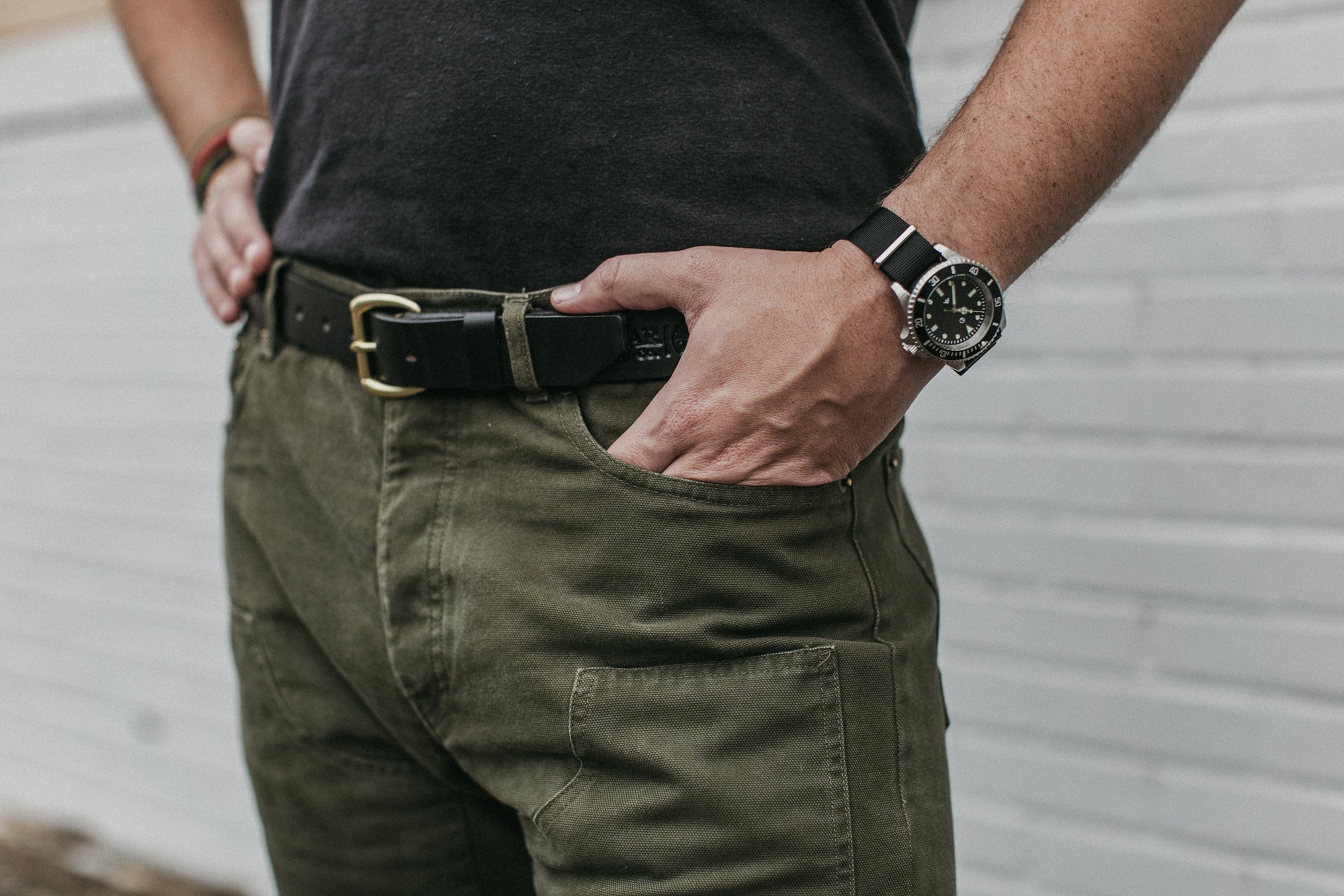 Black Leather belt with brass buckle