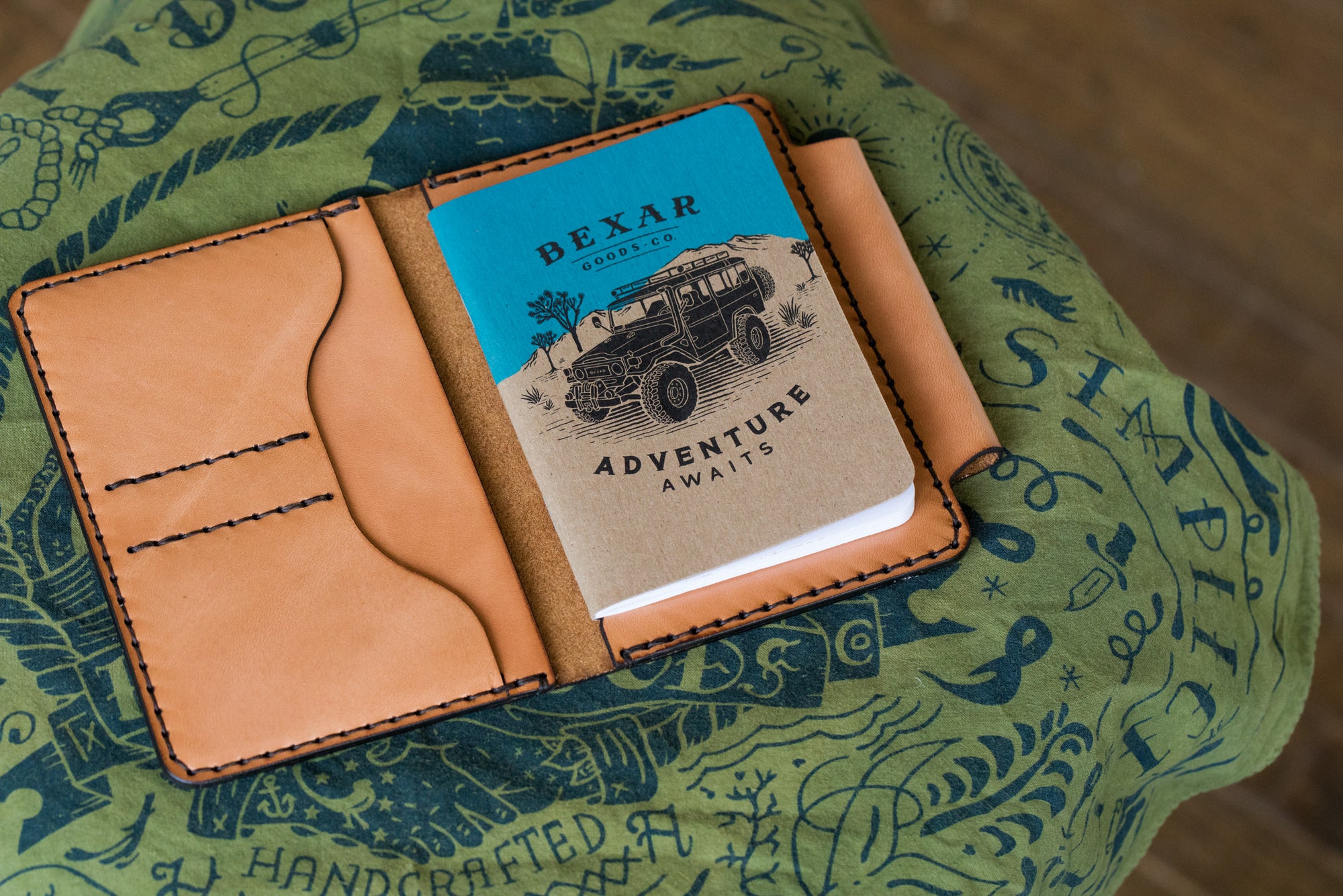 russet brown color leather wallet with notebook and two card pockets