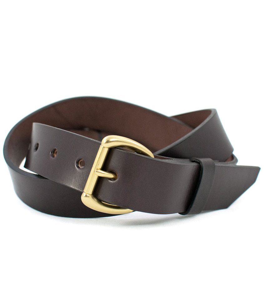 Skinny Black Leather Belt With Solid Brass Buckle 
